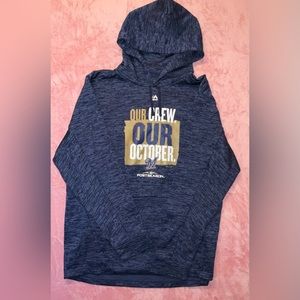 Majestic Men's Blue Milwaukee Brewers Long Sleeve Hoodie Sweatshirt Size Large